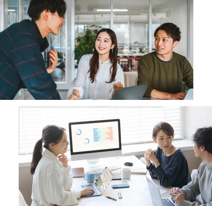 クライアントのSEOのデータを分析している株式会社マナリンクの社員3人